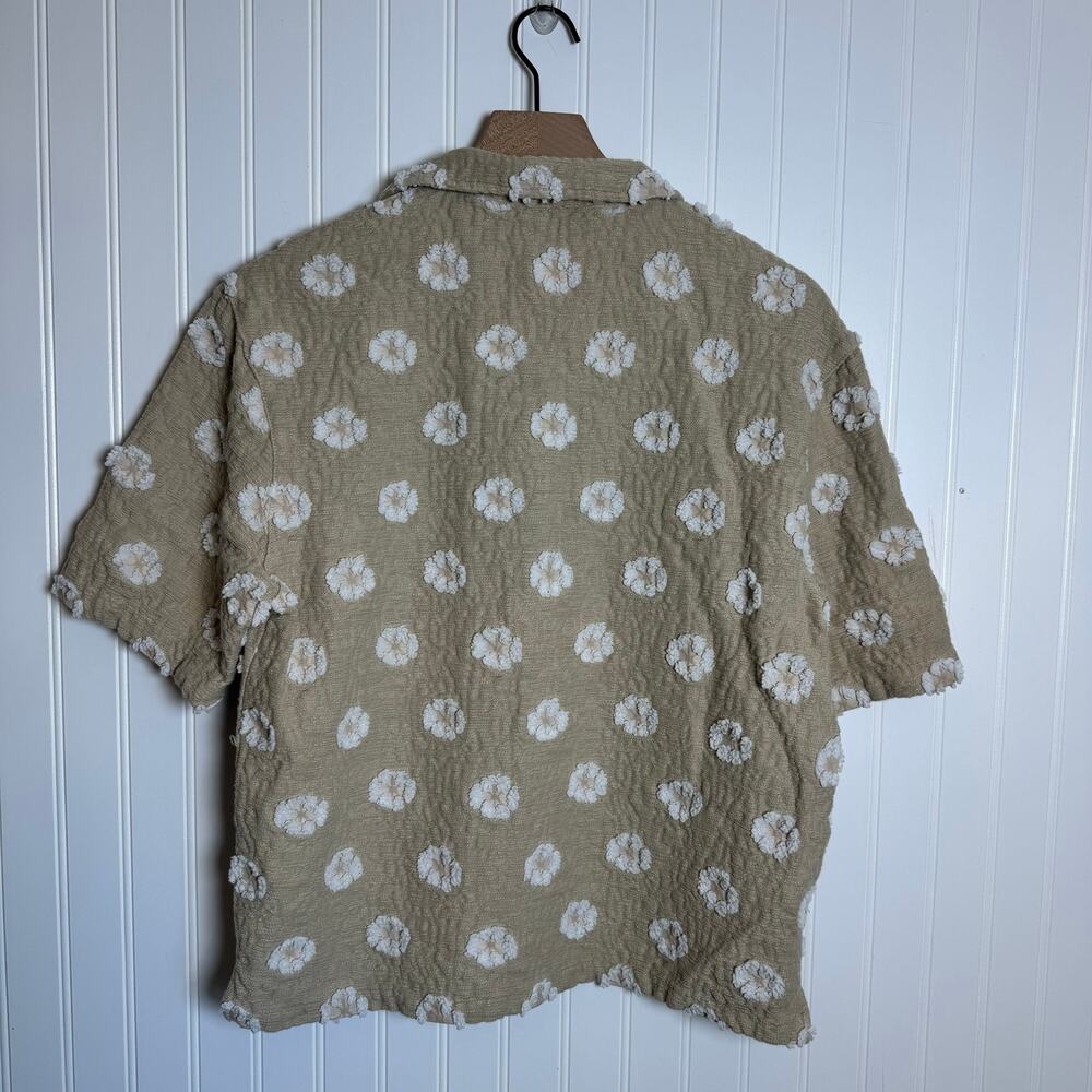 Zara Textured Jacquard Camp Shirt Button Down Men’s Beige & White Size Medium - Picture 3 of 10